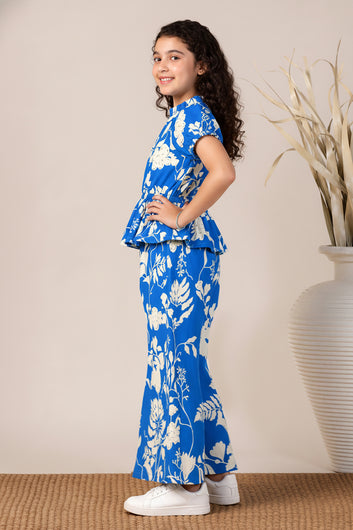 Girls Blue Rayon Top And Pant Set