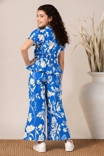 Girls Blue Rayon Top And Pant Set