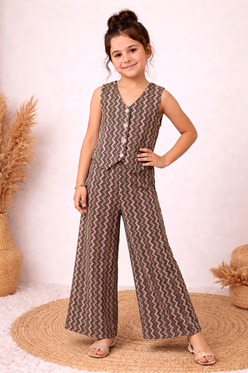 Girls Multicolor Cotton Blend Top And Pant Set
