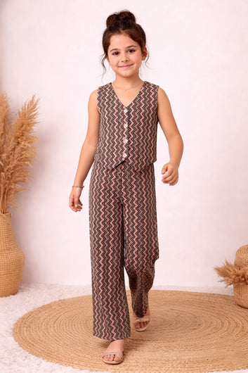Girls Multicolor Cotton Blend Top And Pant Set