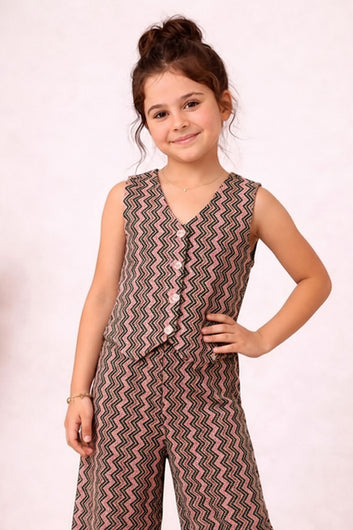 Girls Multicolor Cotton Blend Top And Pant Set