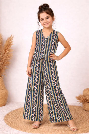 Girls Black Cotton Top And Pant Set