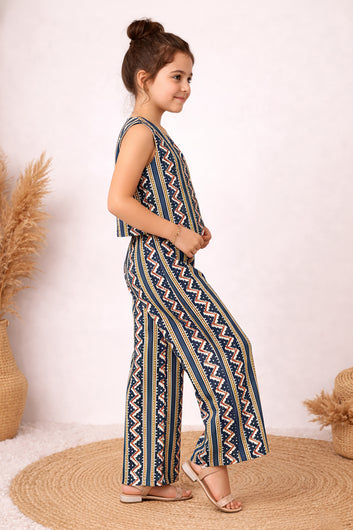Girls Black Cotton Top And Pant Set