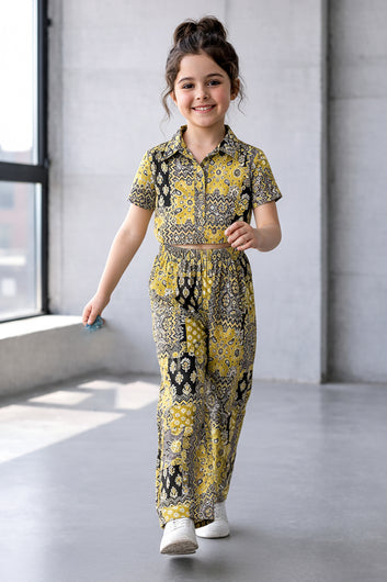 Girls Grey Cotton Top And Pant Set
