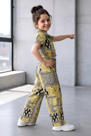 Girls Grey Cotton Top And Pant Set