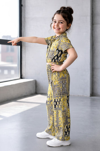 Girls Grey Cotton Top And Pant Set