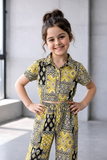 Girls Grey Cotton Top And Pant Set
