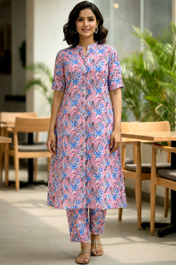 Women’s Multicolour Cotton Printed Kurta Palazzo Set