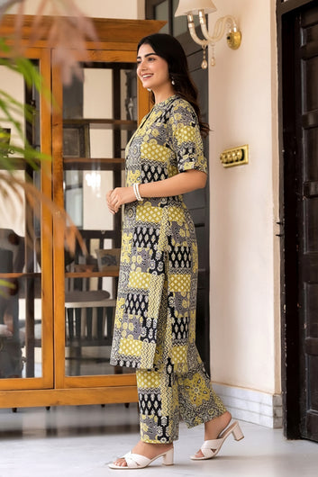 Women’s Multicolour Cotton Printed Kurta Palazzo Set