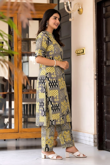 Women’s Multicolour Cotton Printed Kurta Palazzo Set