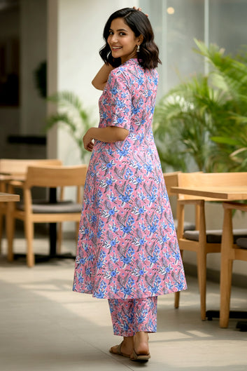 Women’s Multicolour Cotton Printed Kurta Palazzo Set
