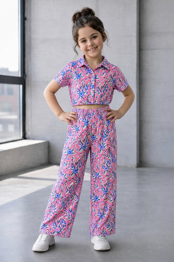 Girls Multicolor Cotton Top And Pant Set