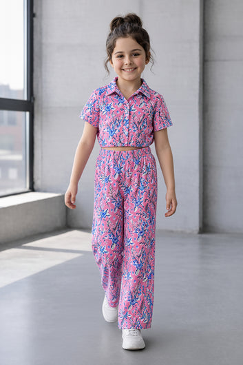 Girls Multicolor Cotton Top And Pant Set