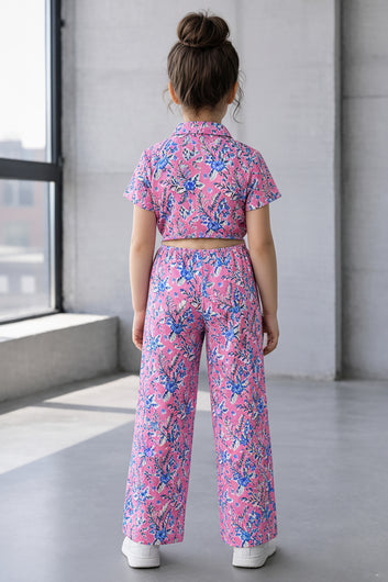 Girls Multicolor Cotton Top And Pant Set