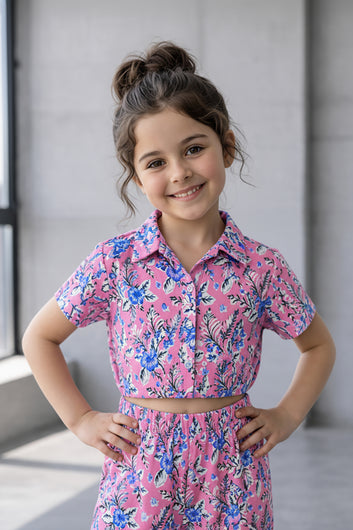 Girls Multicolor Cotton Top And Pant Set