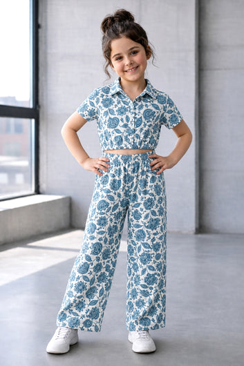 Girls Multicolor Cotton Top And Pant Set
