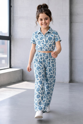 Girls Multicolor Cotton Top And Pant Set