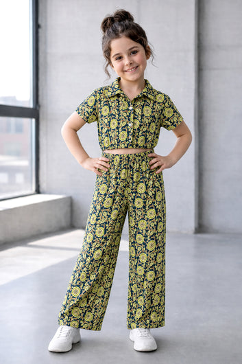 Girls Multicolor Cotton Top And Pant Set