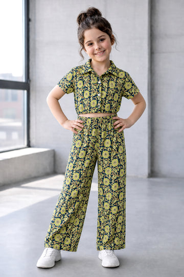 Girls Multicolor Cotton Top And Pant Set