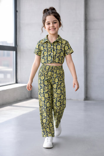 Girls Multicolor Cotton Top And Pant Set