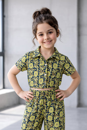 Girls Multicolor Cotton Top And Pant Set