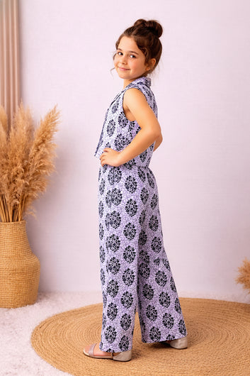 Girls White Cotton Floral Print Top And Palazzo Set