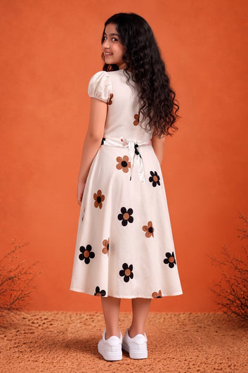 Girls Off White Cotton Embroidered Frock