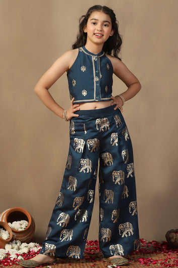 Girls Morpich Roman Silk Top And Palazzo Set