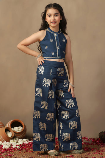 Girls Morpich Roman Silk Top And Palazzo Set