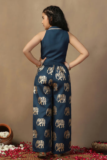 Girls Morpich Roman Silk Top And Palazzo Set
