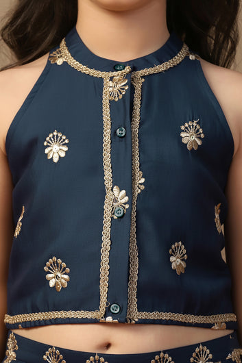 Girls Morpich Roman Silk Top And Palazzo Set