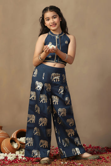 Girls Morpich Roman Silk Top And Palazzo Set