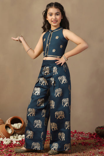 Girls Morpich Roman Silk Top And Palazzo Set