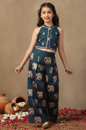 Girls Morpich Roman Silk Top And Palazzo Set