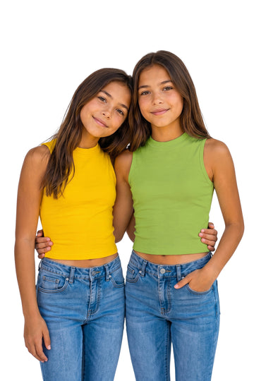Girls Muticolor Rib Solid, Crew Neck Combo Crop Top Girls Causal Top