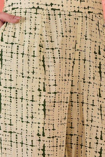 Womens Green Cotton kurta Pant with dupatta Set