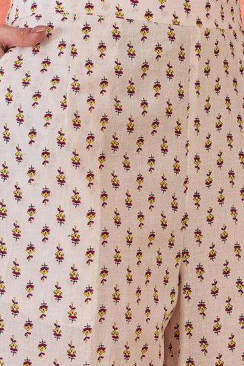 Womens White Cotton Printed Kurta Pant With Dupatta Set