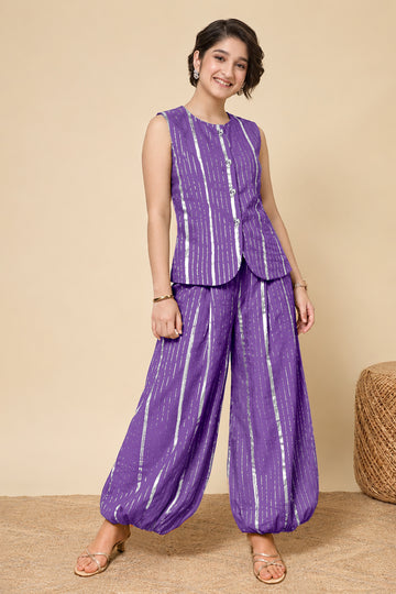 Girls Purple Cotton Striped Top and Ballon Pant Set Trendy Girls Apparel Combo