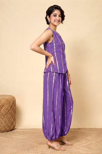 Girls Purple Cotton Striped Top and Balloon Pant Set Trendy Girls Apparel Combo