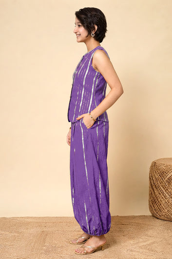 Girls Purple Cotton Striped Top and Balloon Pant Set Trendy Girls Apparel Combo