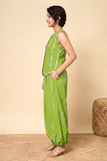 Girls Lime Cotton Striped Top and Balloon Pant Trendy Co-ord Set