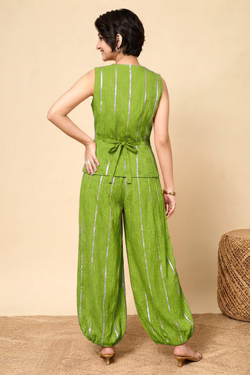 Girls Lime Cotton Striped Top and Balloon Pant Trendy Co-ord Set