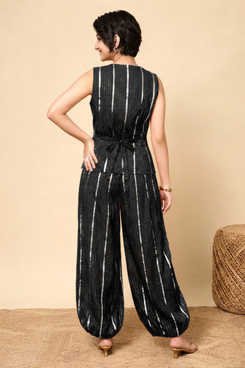 Girls Black Cotton Striped Top and Balloon Pant Set Trendy Girls Clothing Set