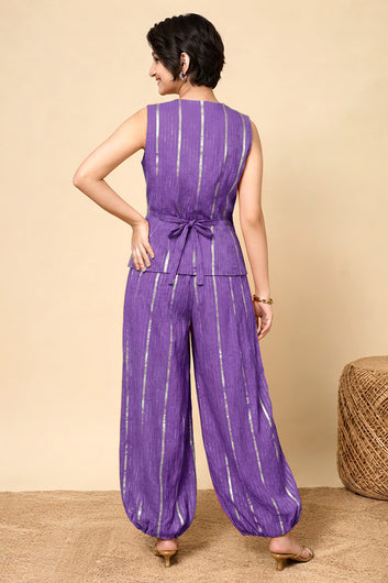 Girls Purple Cotton Striped Top and Balloon Pant Set Trendy Girls Apparel Combo