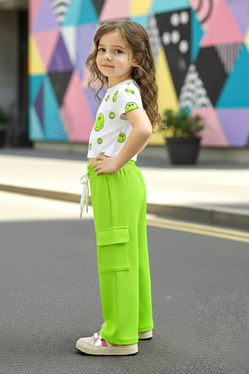 Girls Parrot Green Rib emblished Crop Top with trouser Sets