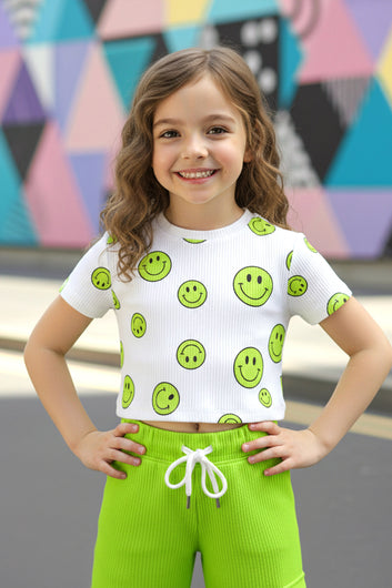 Girls Parrot Green Rib emblished Crop Top with trouser Sets