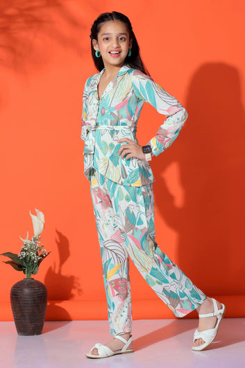 Girls Multicolor Capsule All Over Printed Top With Pant Set