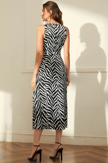 Womens Black Delta Zebra Printed Calf Length Western Dress