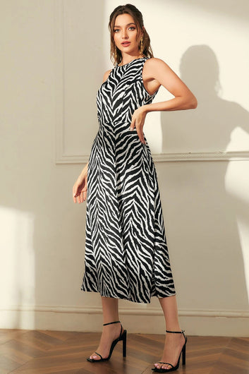 Womens Black Delta Zebra Printed Calf Length Western Dress