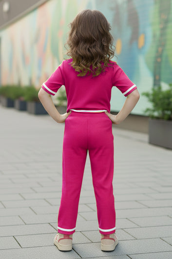 Girls Pink Rib Printed T-shirt and trouser set